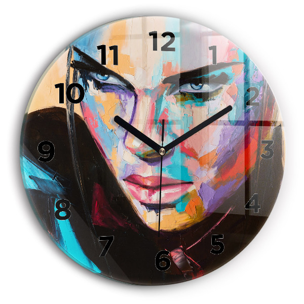 Round glass wall clock Portrait of a woman
