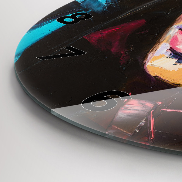 Round glass wall clock Portrait of a woman