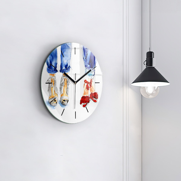 Round glass wall clock Women's High Heels
