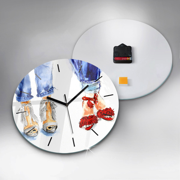 Round glass wall clock Women's High Heels