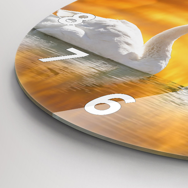 Round glass wall clock Swans in Love