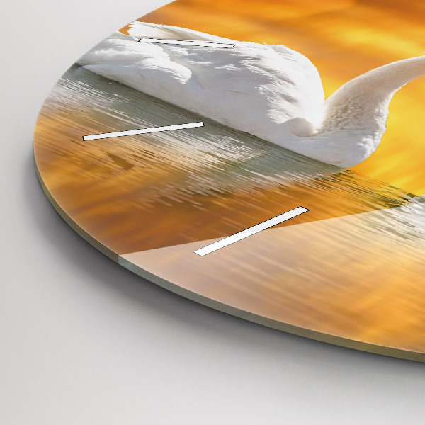 Round glass wall clock Swans in Love