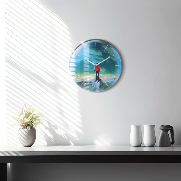 Round glass wall clock Man in the moon