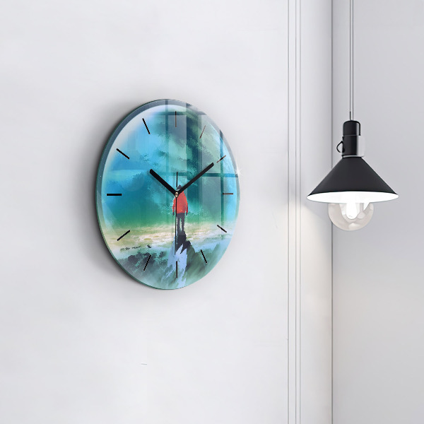 Round glass wall clock Man in the moon