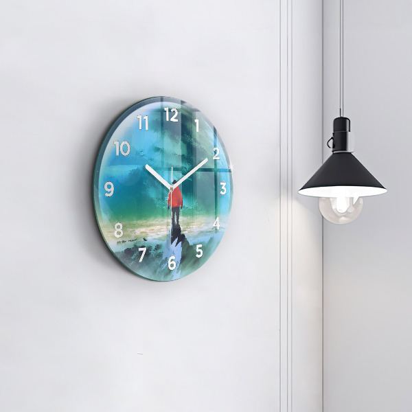 Round glass wall clock Man in the moon