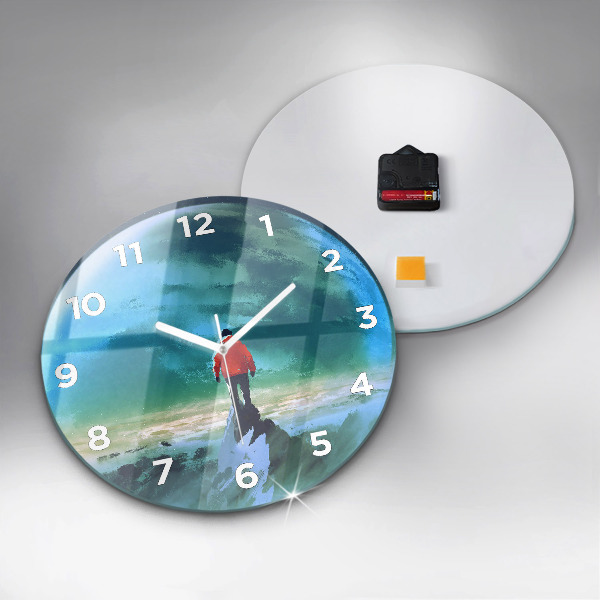 Round glass wall clock Man in the moon