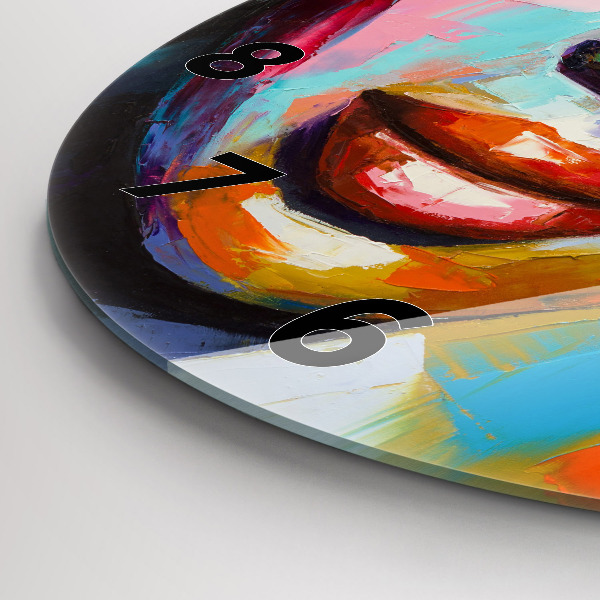 Round glass wall clock Colorful woman's face