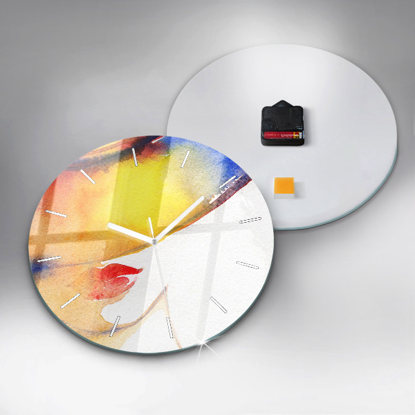 Round glass wall clock Woman in a hat