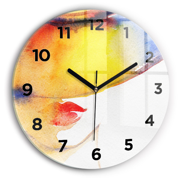 Round glass wall clock Woman in a hat
