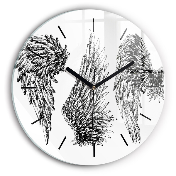 Round glass wall clock Angel wings