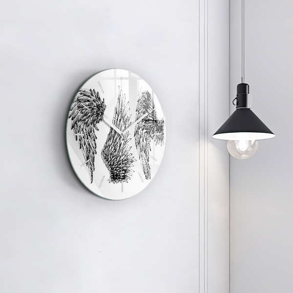 Round glass wall clock Angel wings