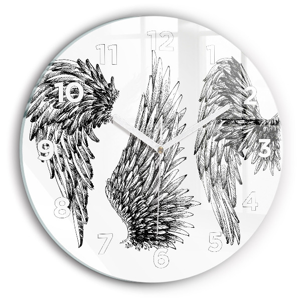 Round glass wall clock Angel wings