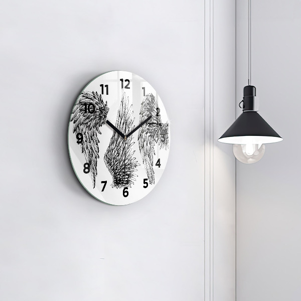 Round glass wall clock Angel wings