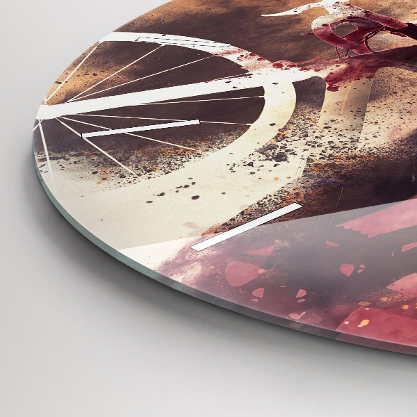 Round glass wall clock Woman and bike