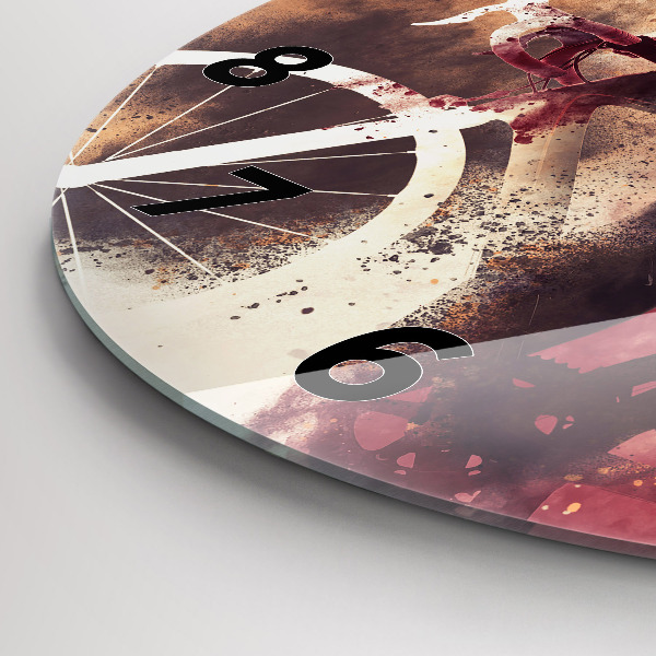 Round glass wall clock Woman and bike