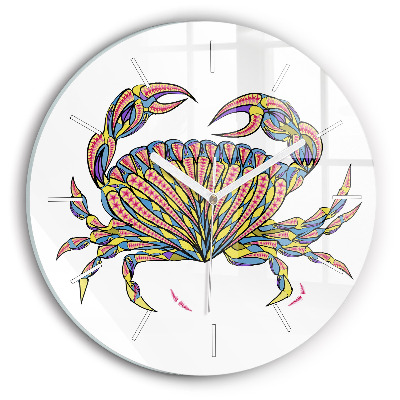 Round glass wall clock Ethnic crab