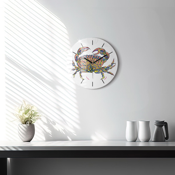 Round glass wall clock Ethnic crab