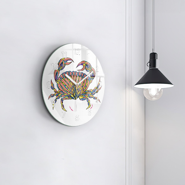 Round glass wall clock Ethnic crab