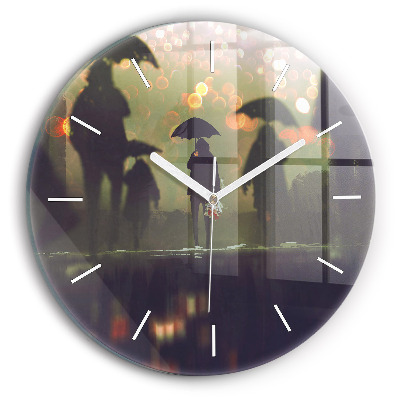 Round glass wall clock People with umbrellas