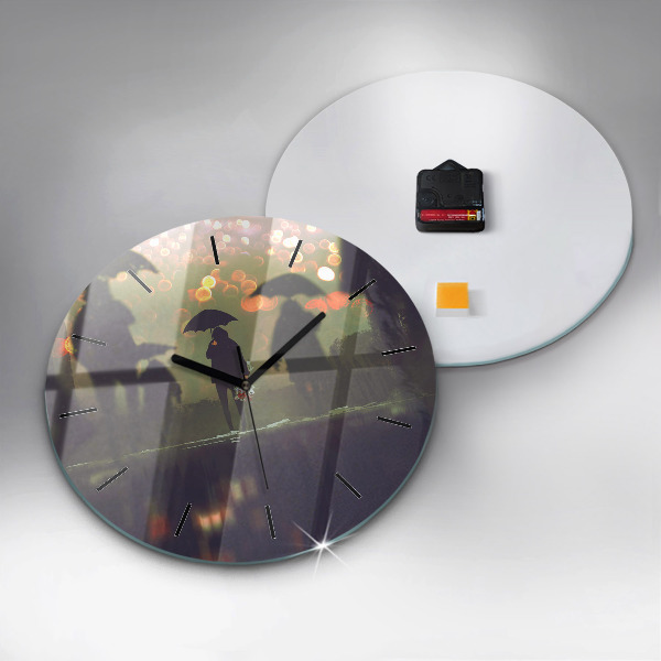 Round glass wall clock People with umbrellas