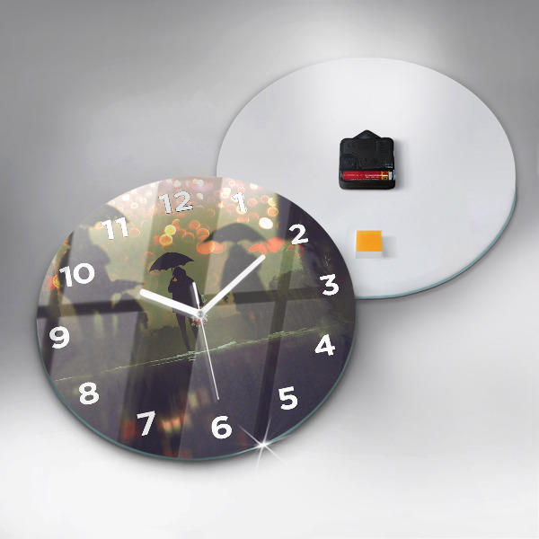 Round glass wall clock People with umbrellas