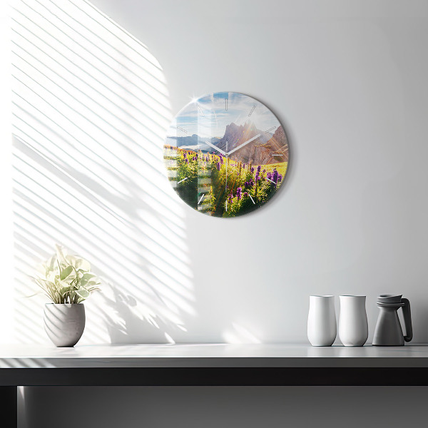 Round glass wall clock Lavender Meadow