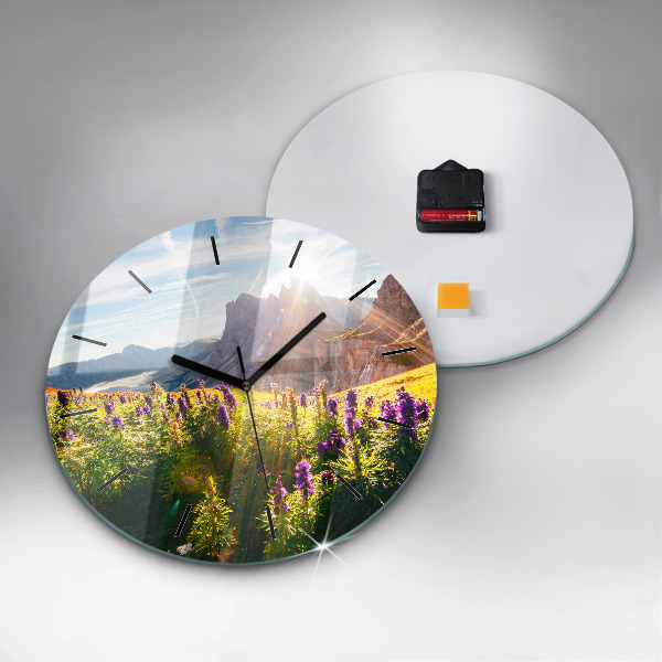 Round glass wall clock Lavender Meadow