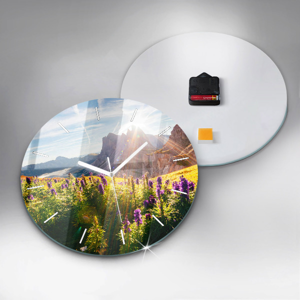 Round glass wall clock Lavender Meadow
