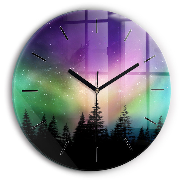 Round glass wall clock Northern lights