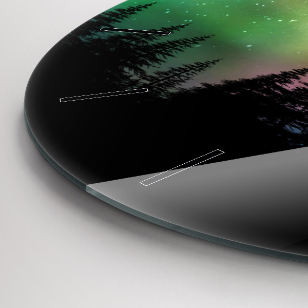 Round glass wall clock Northern lights