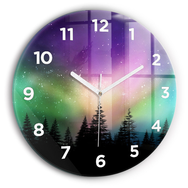 Round glass wall clock Northern lights