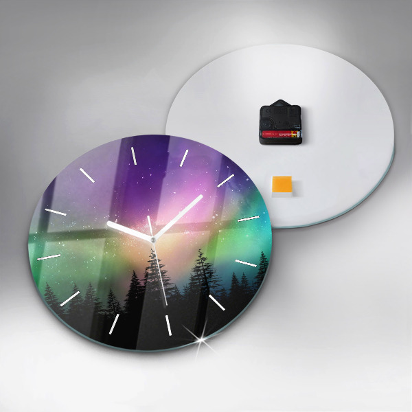 Round glass wall clock Northern lights