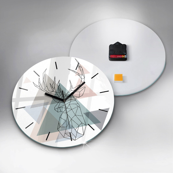 Round glass wall clock Reindeer Scandinavian style