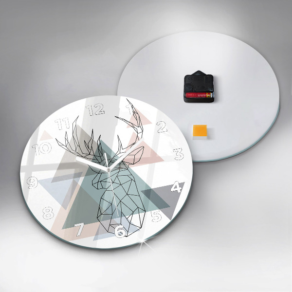 Round glass wall clock Reindeer Scandinavian style
