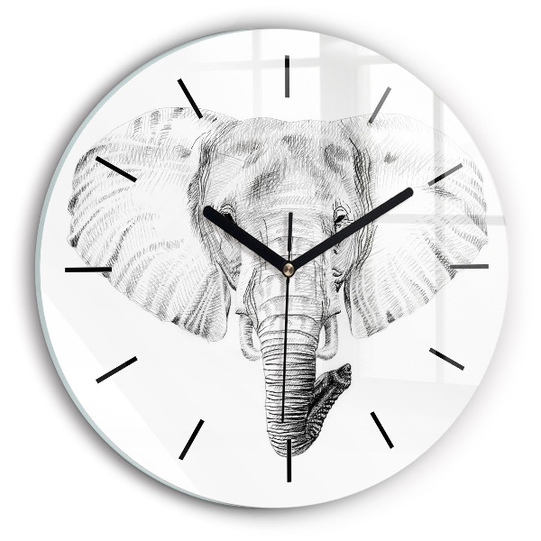 Round glass wall clock Graphic elephant head