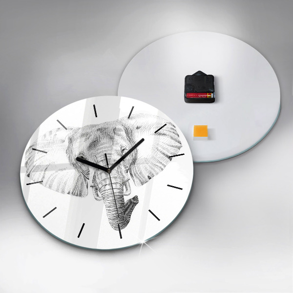 Round glass wall clock Graphic elephant head