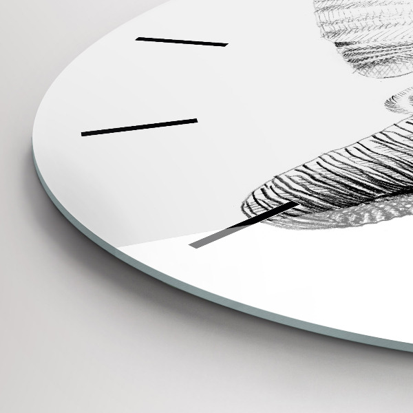 Round glass wall clock Graphic elephant head