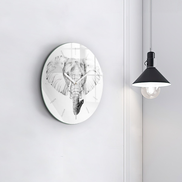 Round glass wall clock Graphic elephant head
