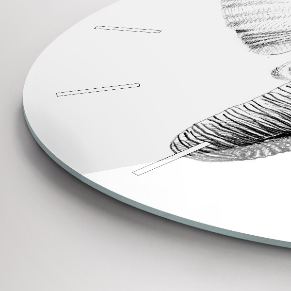 Round glass wall clock Graphic elephant head