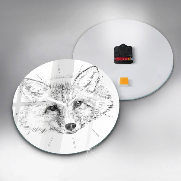 Round glass wall clock Graphic fox head