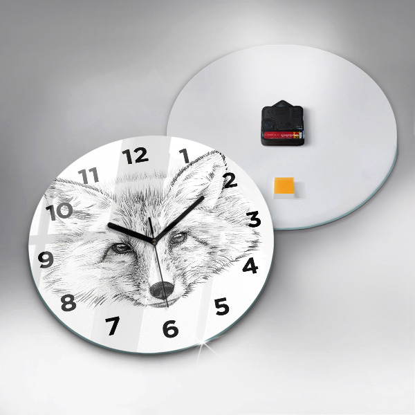 Round glass wall clock Graphic fox head