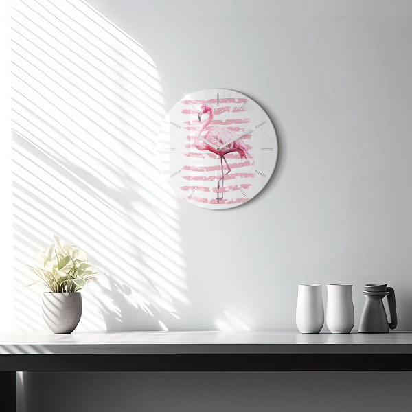 Round glass wall clock Flamingo Graphic
