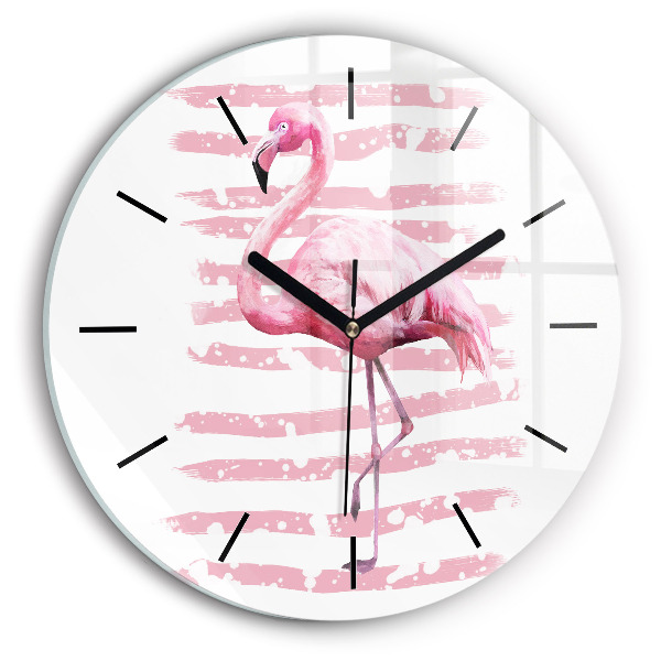 Round glass wall clock Flamingo Graphic