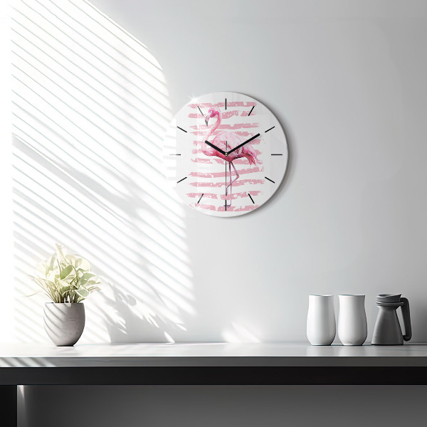 Round glass wall clock Flamingo Graphic