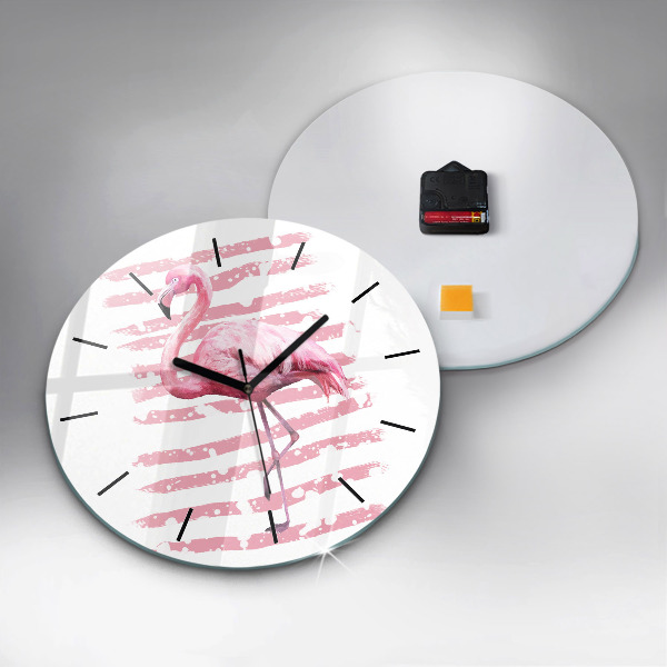 Round glass wall clock Flamingo Graphic