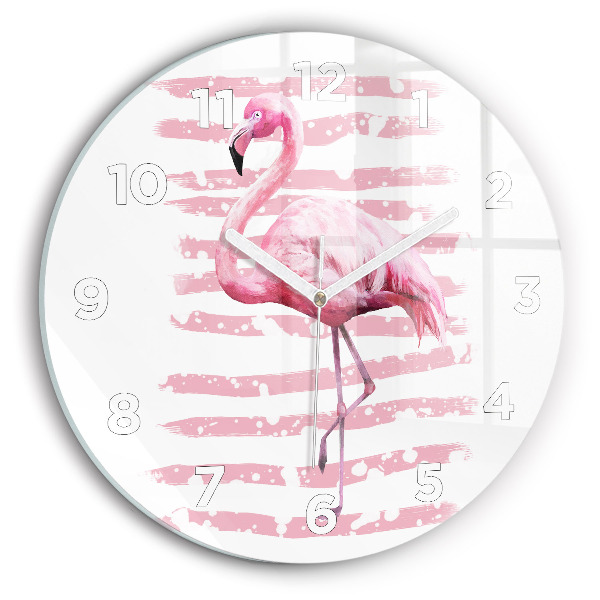 Round glass wall clock Flamingo Graphic