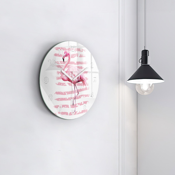 Round glass wall clock Flamingo Graphic