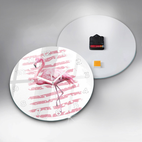 Round glass wall clock Flamingo Graphic