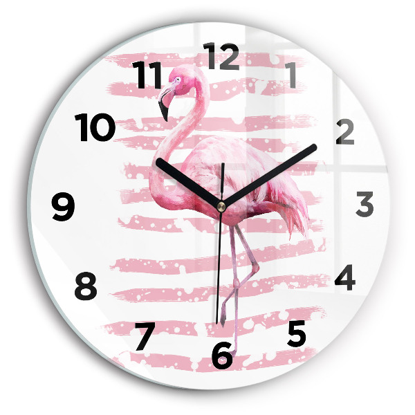 Round glass wall clock Flamingo Graphic