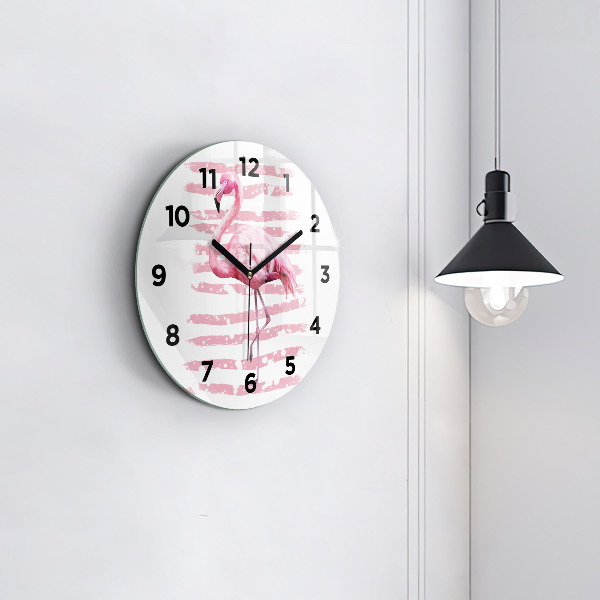 Round glass wall clock Flamingo Graphic